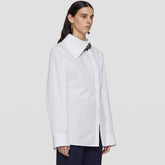 Chemise boutonnée à manches longues et col pointu asymétrique - Blanc